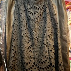 Ann Taylor Black Floral Eyelet A-Line Skirt